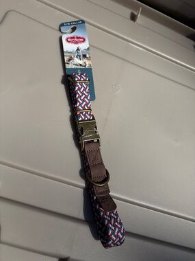 MuttNation Braided Dog Collar - Red, White & Blue with Brown Trim